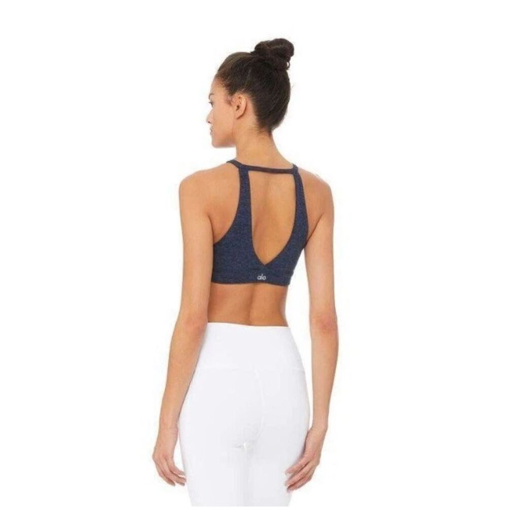 Alo Yoga Sports Bra Size Small Gray Heather Lotus Halter Stretch Comfort Alosoft
